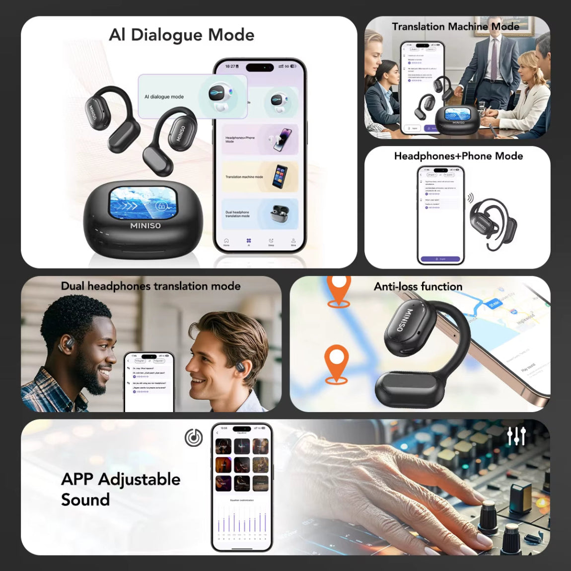 X30 Wireless Headphones Bluetooth Translation Earbuds Chat Headset Office Travel,Real-Time Translate Equalizer APP